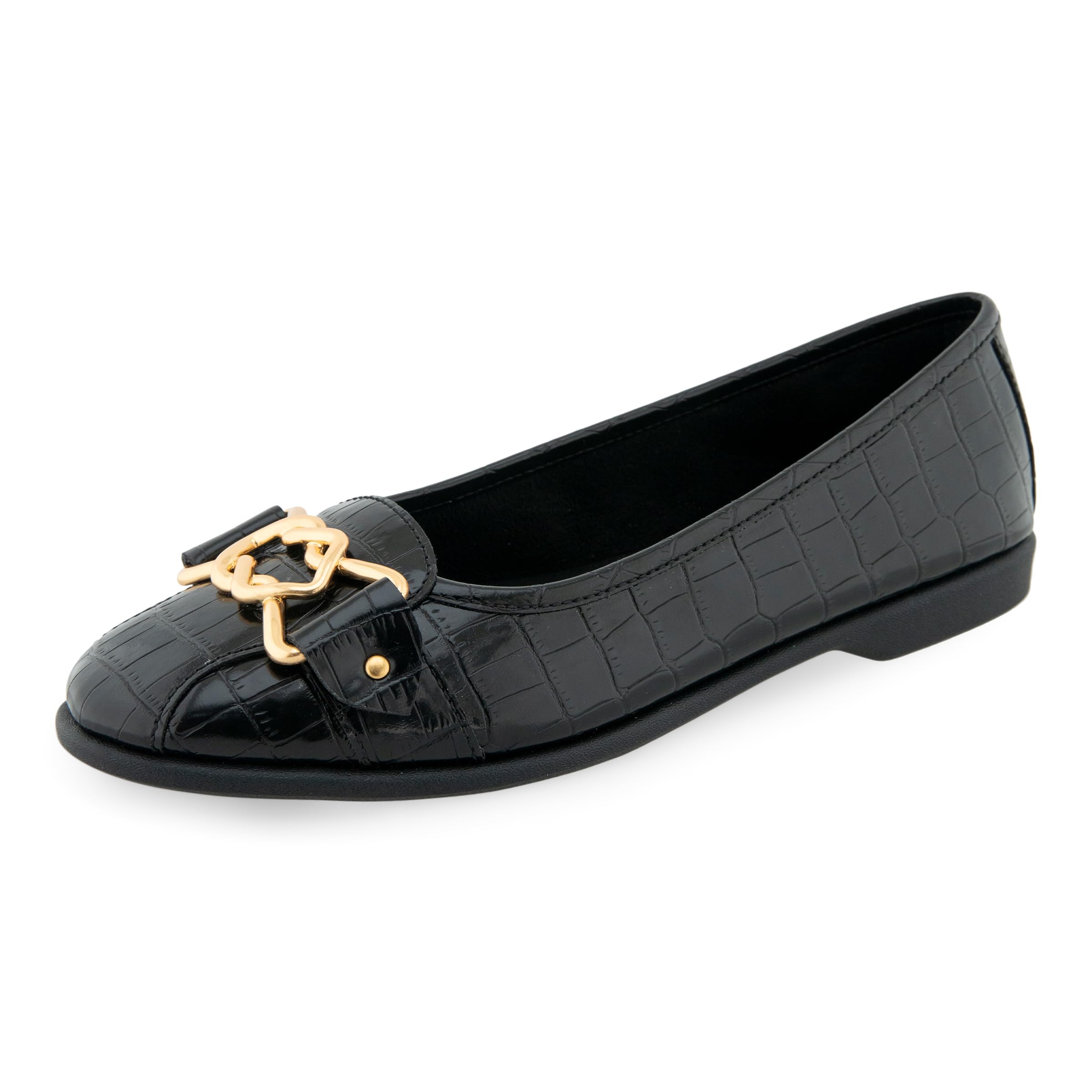Aerosoles Women’s BIA Ballet Flat, Black Croco Faux Leather, 9.5M
