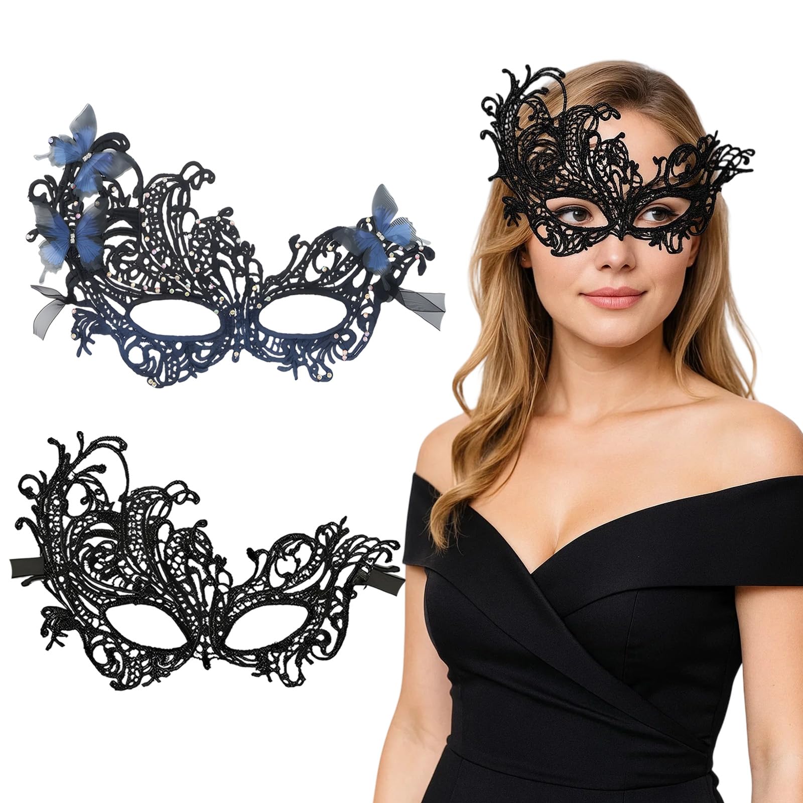 Masquerade Mask for Women, 2 Pack Black Masquerade Masks, Lace Party Mask for Halloween Carnival Masquerade Mask, Costume Parties and Themed Events