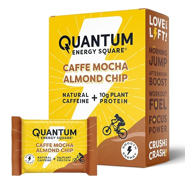 QUANTUM ENERGY SQUARE: ENERGY BAR WITH CAFFEINE & 10G PROTEIN. DELICIOUS HEALTHY SNACK ON THE GO. (VEGAN, GLUTEN-FREE, SOY-FREE, DAIRY-FREE) (CAFFE MOCHA ALMOND CHIP)
