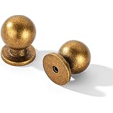 khtumeware 10 Pack 1 Inch (25mm) Diameter Round Solid Vintage Antique Brass Finish Kitchen Cabinet Knobs,Ball Cabinet knobs.