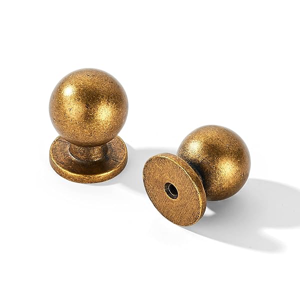 KHTUMEWARE 30 PACK 1 INCH (25MM) DIAMETER ROUND SOLID VINTAGE ANTIQUE BRASS FINISH KITCHEN CABINET KNOBS,BALL CABINET KNOBS.