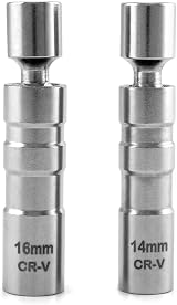 QWORK 2Pcs Thin Wall Spark Plug Socket 14mm 16mm 3/8 Inch 12-Point Magnetic view 2