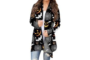 COTECRAM Women's Halloween Costumes Pumpkin Cat Long Sleeve Open Front Cardigan Sweater Outwear Coats Plus Size Tops Clothes