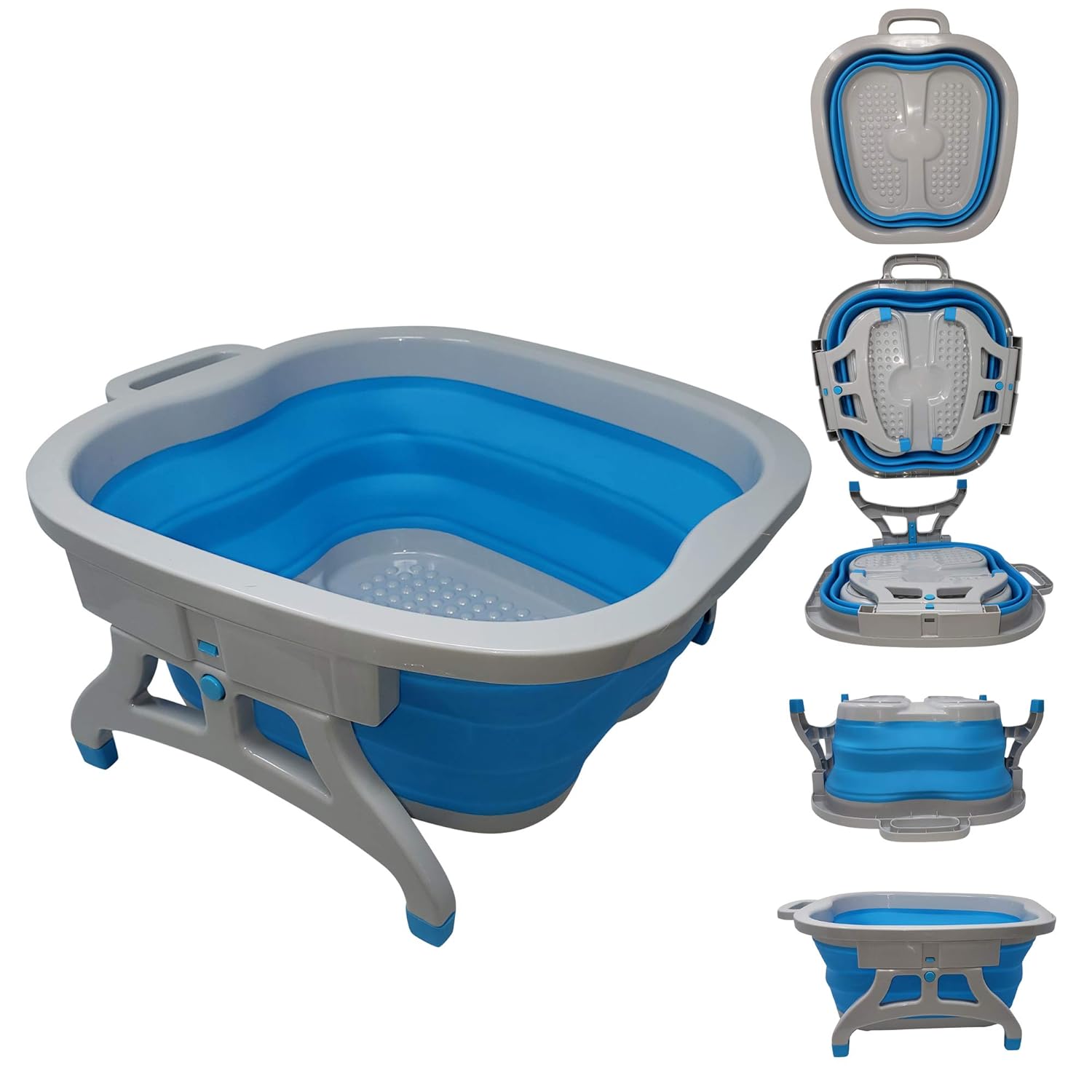 Large Foot Soaking Tub, bucket for feet, foot bath, foot tub, for at Home Spa Pedicures. Plastic/Rubber Foldable Bucket For Soaking Feet to Apply Callus Remover, or Use Pumice Stone (Blue)