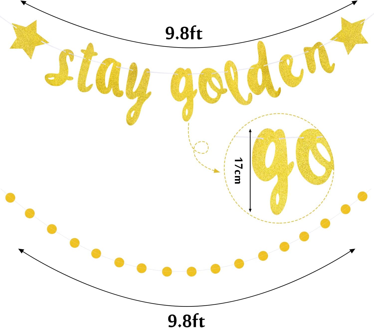 2 Pieces Stay Golden Banner Glitter Gold Lucky Birthday Banner Circle Dot Hanging Garland for Birthday Baby Shower Party Decoration Supplies - Image 3