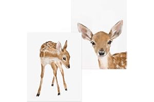 TRIPLE STUDIO Baby Fawn Art Prints, Set Of 2, Boho Nursery Room Wall Decor, Adorable Woodland Deer Animal, Cute Girl Bedroom, UNFRAMED, Signed by Artist (8x10 Inches)