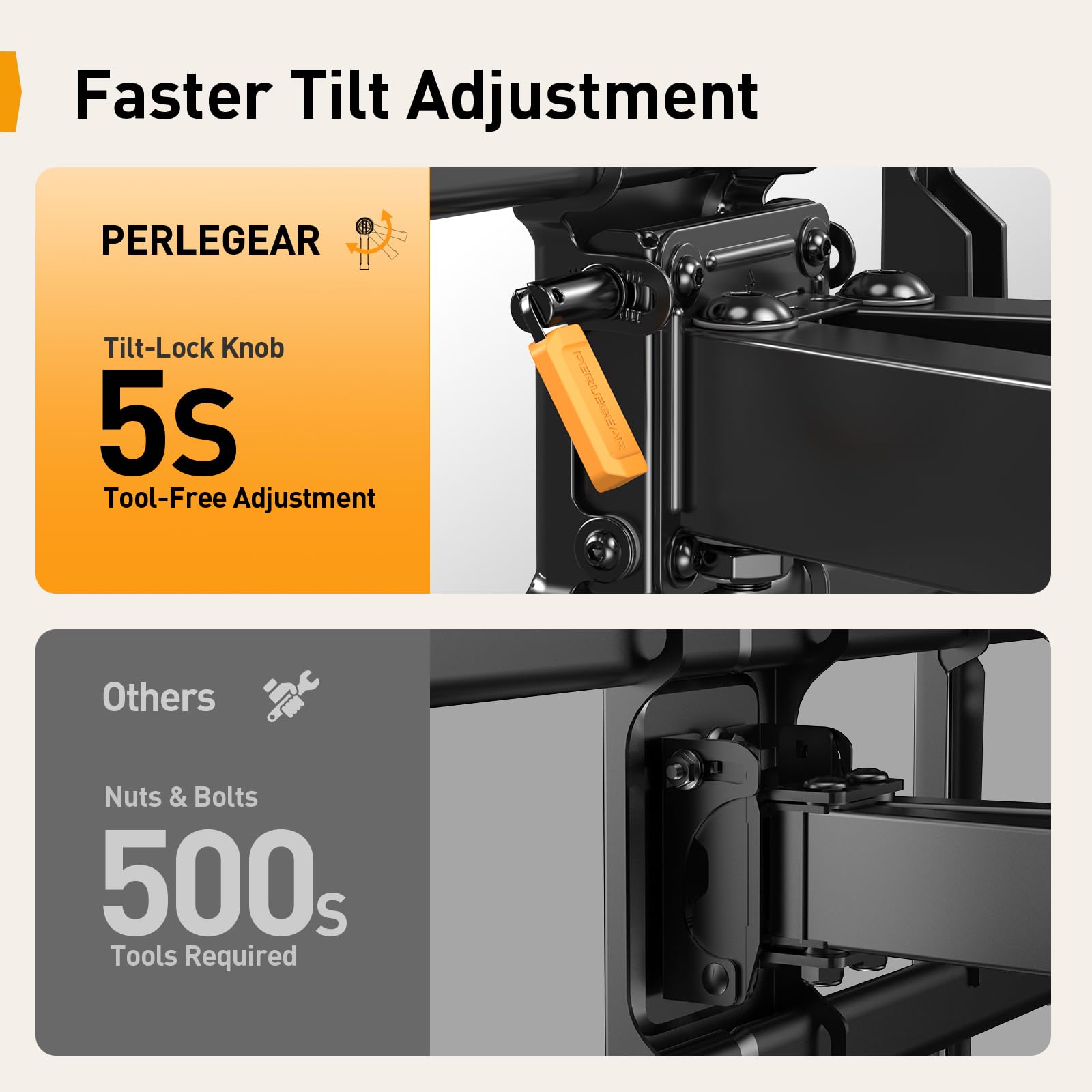 Perlegear TV Wandhalterung für 32-85 Zoll TVs bis zu 60 kg, Schwenkbar Neigbar Wandhalterung Fernseher, Fernseher Halterung mit werkzeugfreier Neigung, Max VESA 600x400mm, PGLF6 6