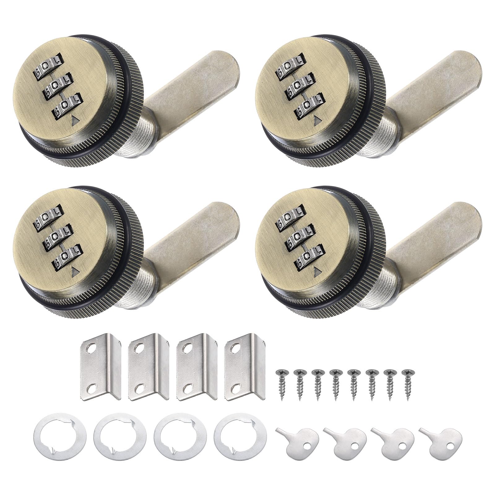 PATIKIL 1-1/8" Combination Cam Lock, 4 Pcs File Cabinet Locks with Combination Password Coded Cabinet Locks with Cylinder Chrome for 0.6-1" Thick Wood Drawer Mailbox Filing Cabinet, Green