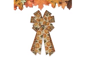 BLINKET Large Fall Thanksgiving Bows for Wreath Front Door Pumpkin Burlap Wired Decor Bow Thanksgiving Fall Autumn Wreath Bow for Indoor Outdoor Tree Topper Wreath Bows Decoration Supplies 11.42*20.87 inch