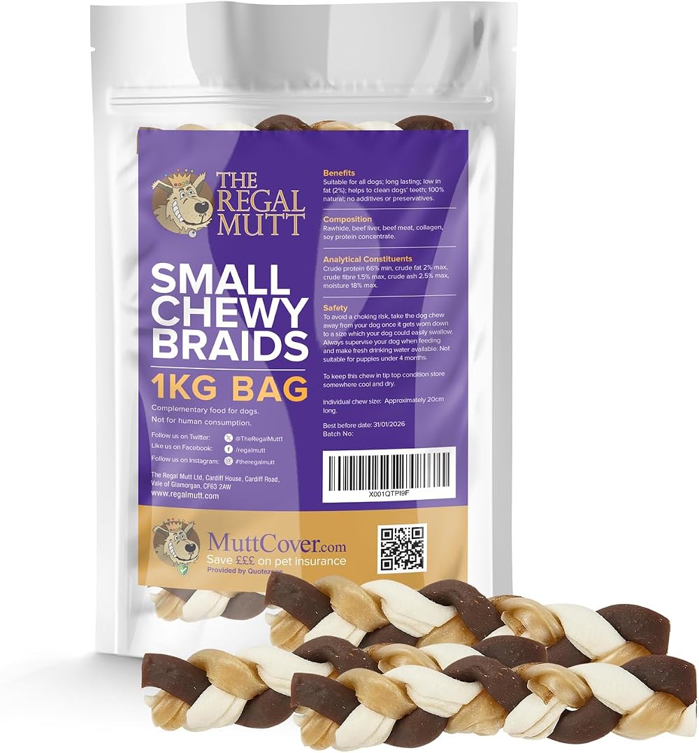 The Regal Mutt Small Braid Chews 1kg Bag - Natural Rawhide Dog Treat