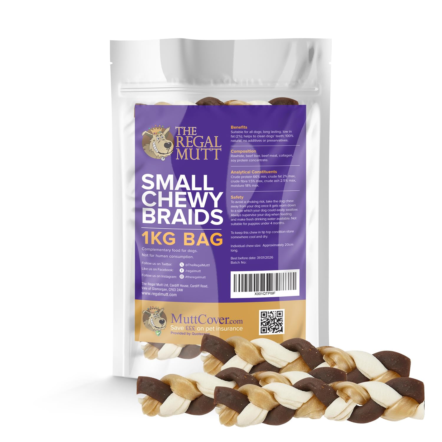 The Regal Mutt - Small Braid Chews - 1kg Bag — image 1