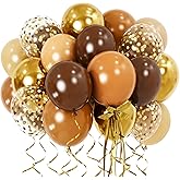 Brown and Gold Balloons, 60 Pcs Nude Brown and Tan Balloons Set with Gold Confetti Metallic Gold Balloons, 12 Inch Beige Neutral Coffee Apricot Balloons for Teddy Bear Theme Birthday Party Decorations