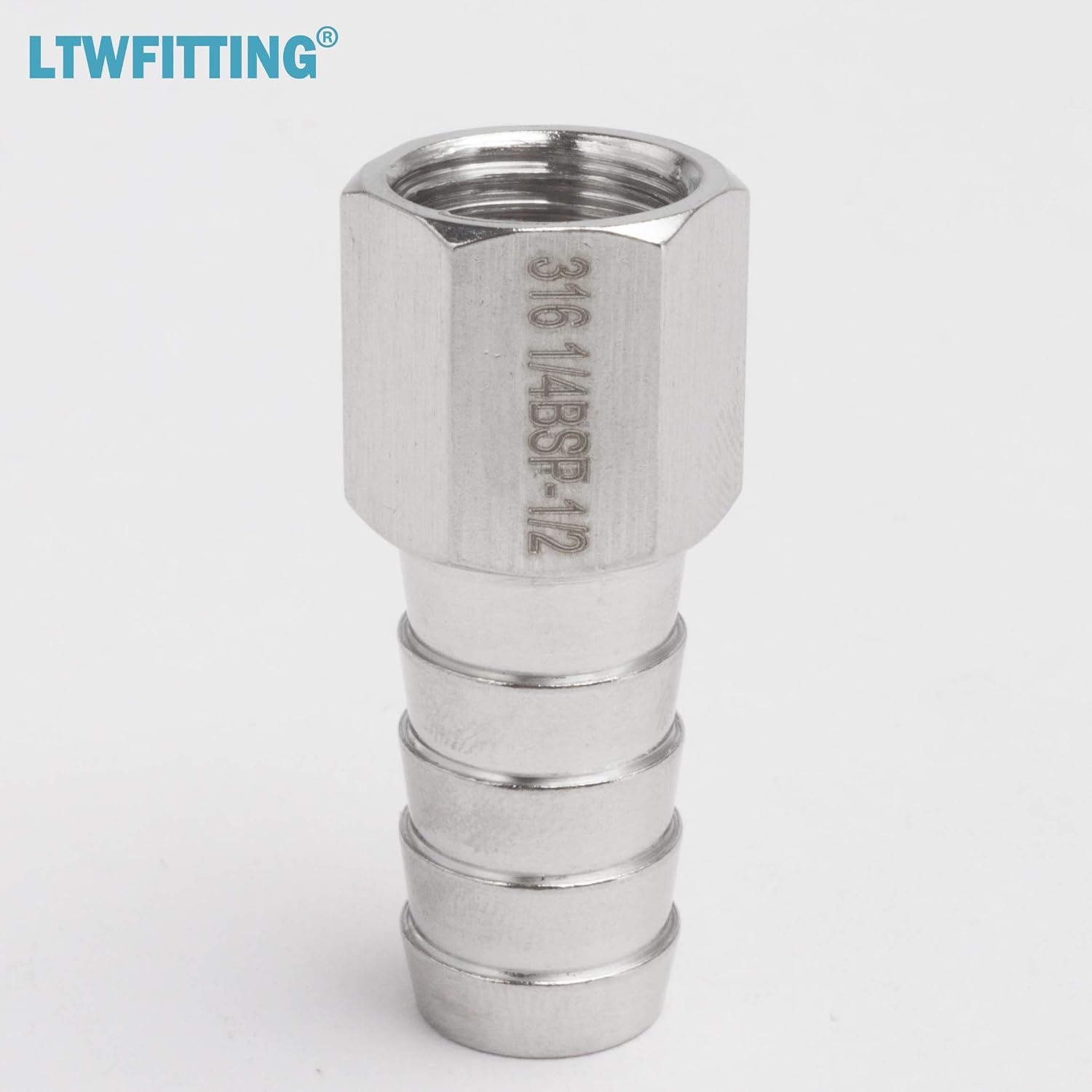 LTWFITTING Stainless Steel 316 BSP Fitting Coupler/Adapter 1/4-Inch Female BSPP x 1/2-Inch(12mm) Hose Barb Fuel Gas Air Fuel(Pack of 5) - Image 4