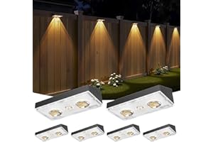 Bridika Solar Fence Lights Outdoor Waterproof, 6 Pack Solar Powered Deck Lights for Backyard, Wall, Patio & Garden - 8 Color Changing Modes, Bright LED with Lens, Dusk to Dawn Black