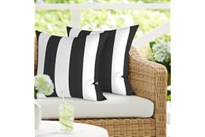DYTXIII Pack of 2 Outdoor Waterproof Pillow Covers ONLY, Square Decorative Double Printed Pillow Cases for Patio Couch Porch Chairs (18 x 18 in,Cabana Black)