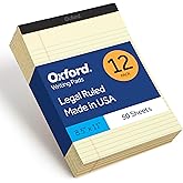 Oxford Legal Pads, 12 Pack, Note Pads, 50 Legal Rule 8.5" x 11" Sheets, Canary Yellow Paper with Firm Back, Professional Legal and Office Notepads