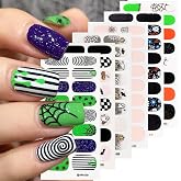 6 Sheets Horror Halloween Gel Nail Wraps Spider Web Flower Ghost Nail Polish Stickers Self-Adhesive Bat Pumpkin Spider Gel Nail Stickers Scary Halloween Holiday Nails Strips for Women