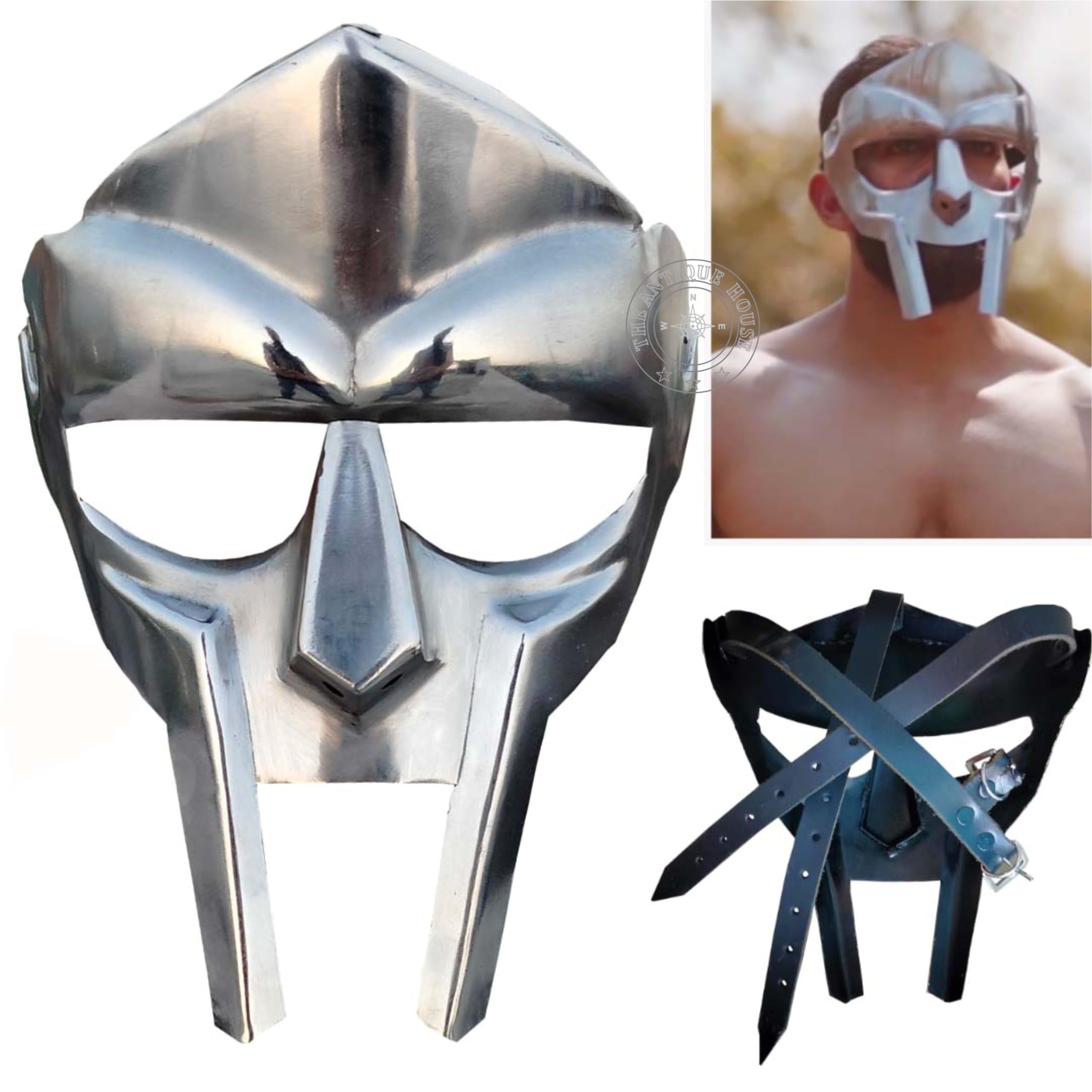THE ANTIQUE HOUSE MF Doom Gladiator Mask, Mad-villain, 18g Mild, Steel, Face Armour, Medieval Hand-Forged, Roman, Armor, Doom, Mask Halloween