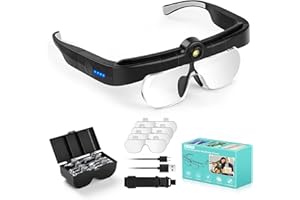 HQGZQL Magnifying Glass with Lights, Headband Hands Free Magnifying Glasses for Close Work, Flip-up Magnifier with 3 Color Temperature, 1.5X to 5.0X Lenses for Jewelry Crafts Soldering Repair (Black)