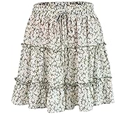 ADWAXDA Women's Summer Cute High Waist Ruffle Mini Skirt Flowy Tiered Boho Floral Print Skirt Swing Beach Short Skirts