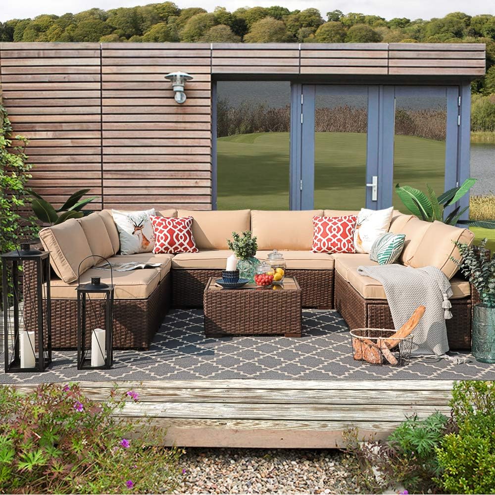 Best 7pc rattan wicker sofa chair patio furniture set sectional garden outdoor couch