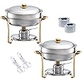 Tiger Chef Chafing Dish Buffet Set - Chafers and Buffet Warmers Sets - 4 Quart Food Warmer with Gold Accents - 2 Sets