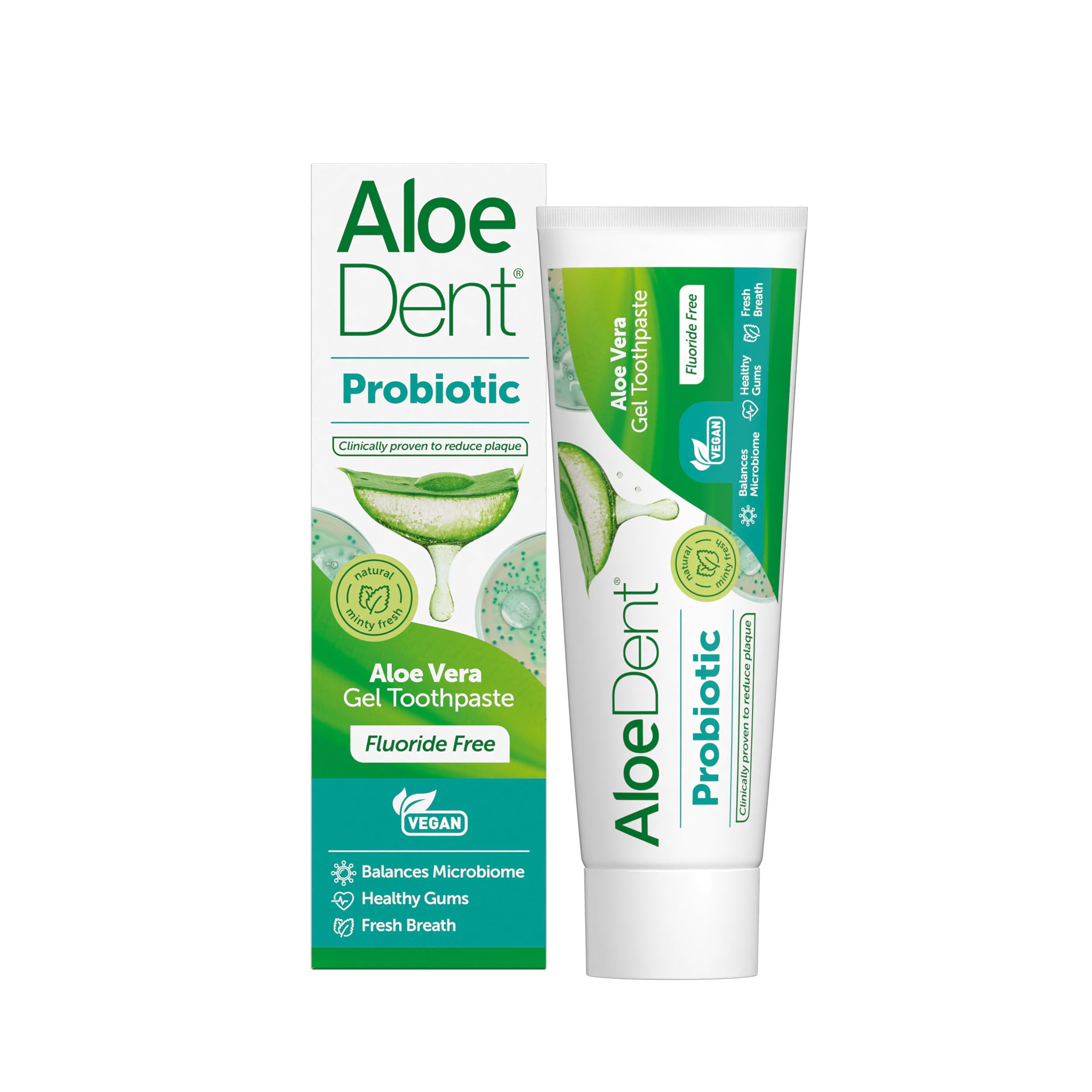 AloeDent Probiotische Zahnpasta, Fluoridfrei, Gleichgewicht des Mundmikrobioms, Natürliche orale Probiotika mit Aloe Vera, Frischer Atem, Alkoholfrei, SLS-frei, Vegan, 75ml