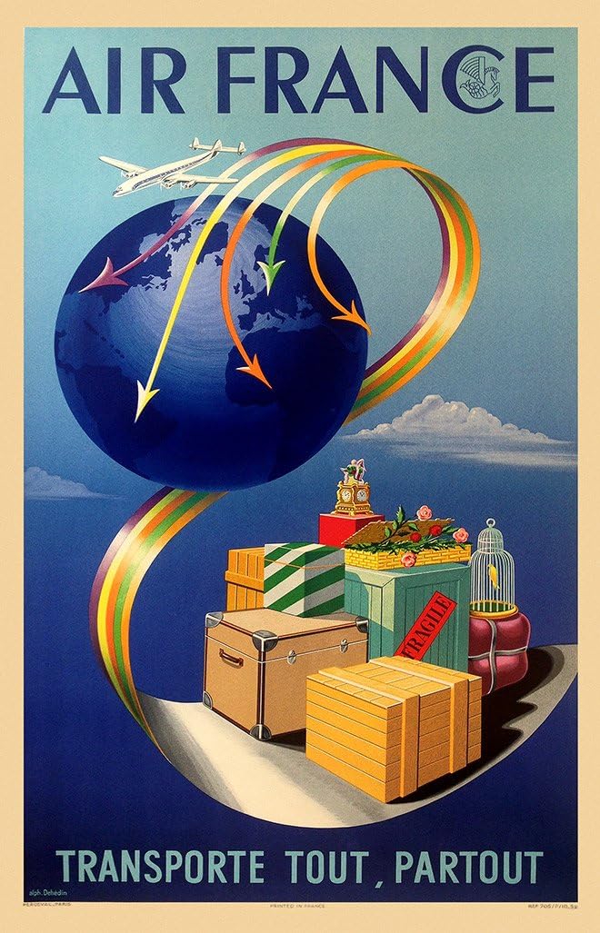 Digital Fusion Prints Air France Vintage Travel Poster (Travel The World) 24"x36" (Unframed) Certified Made with 200 Year Lifespan Archival Inks