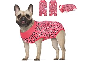 KOESON Recovery Suit for Dogs, Female Male Pet Surgery Onesie Post Spay Neuter, Professional Dog Abdominal Recovery Shirt with Pee Hole, Soft Surgical Bodysuit Anti-Licking, Pink Leopard L