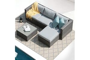 Patiorama 5 Piece Outdoor Patio Furniture Set, Sectional Conversation All-Weather Grey PE Wicker w/Light Cushions, Backyard Porch Garden Poolside Balcony Set