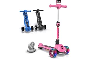 Elecorange T200/T500 Balance Electric Scooter for Kids Age 4-9, 2 Types Front Wheels, Electric Horn, Full Body Lights Up, Wide Deck, 5Mph Safe Speed, 70min Riding, Foldable Kick Scooter Boys & Girl