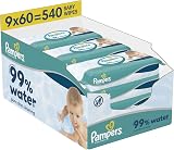 Pampers Water Wipes 9x60pk – 99% Water, Plastic Free, Lightly Scented