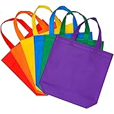 Aneco 24 Pack Party Non-Woven Gift Bags Reusable Tote Bags in Bulk Rainbow Goody Bag with Handles for Birthday Party Supplies