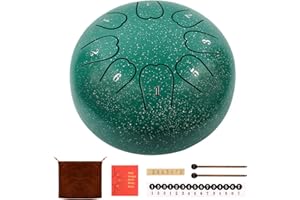 WEIPOKEN rain drums for outside Garden 6 Inch 8 Note Steel Tongue Drum Hand Pan Drum with Music Book tongue drums Gift Handpan Drum Mallet, and Carry Bag (Green, 6 Inch)