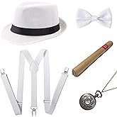 BABEYOND 1920s Mens Gatsby Gangster Accessories Set Panama Hat Suspender Bow Tie