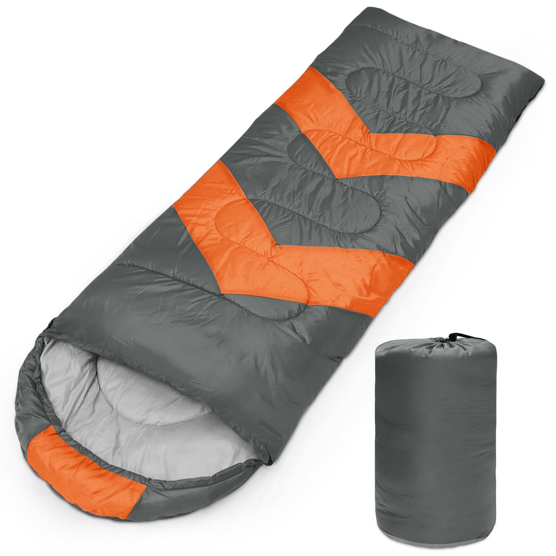 Tesmien Sleeping Bag for Adults & Kids 3-4 Season Warm Weather and Winter Lightweight, Waterproof for Teens, Men's Indoor & Outdoor Camping/Traveling/Hiking, Grey Orange