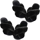 Ankis Womens Fuzzy Cozy Comfy Soft Slippers - 2Pair Fluffy Furry House Slippers Plush Home Ladies Gifts Memory Foam, Cross Band, Open Toe,Indoor/Door Bride Slipper Slides Wedding Ladies Shoes