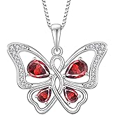Rocayi Butterfly Necklace 925 Sterling Silver Cubic Zirconia Birthstone Jewelry Gifts for Women Wife Mother
