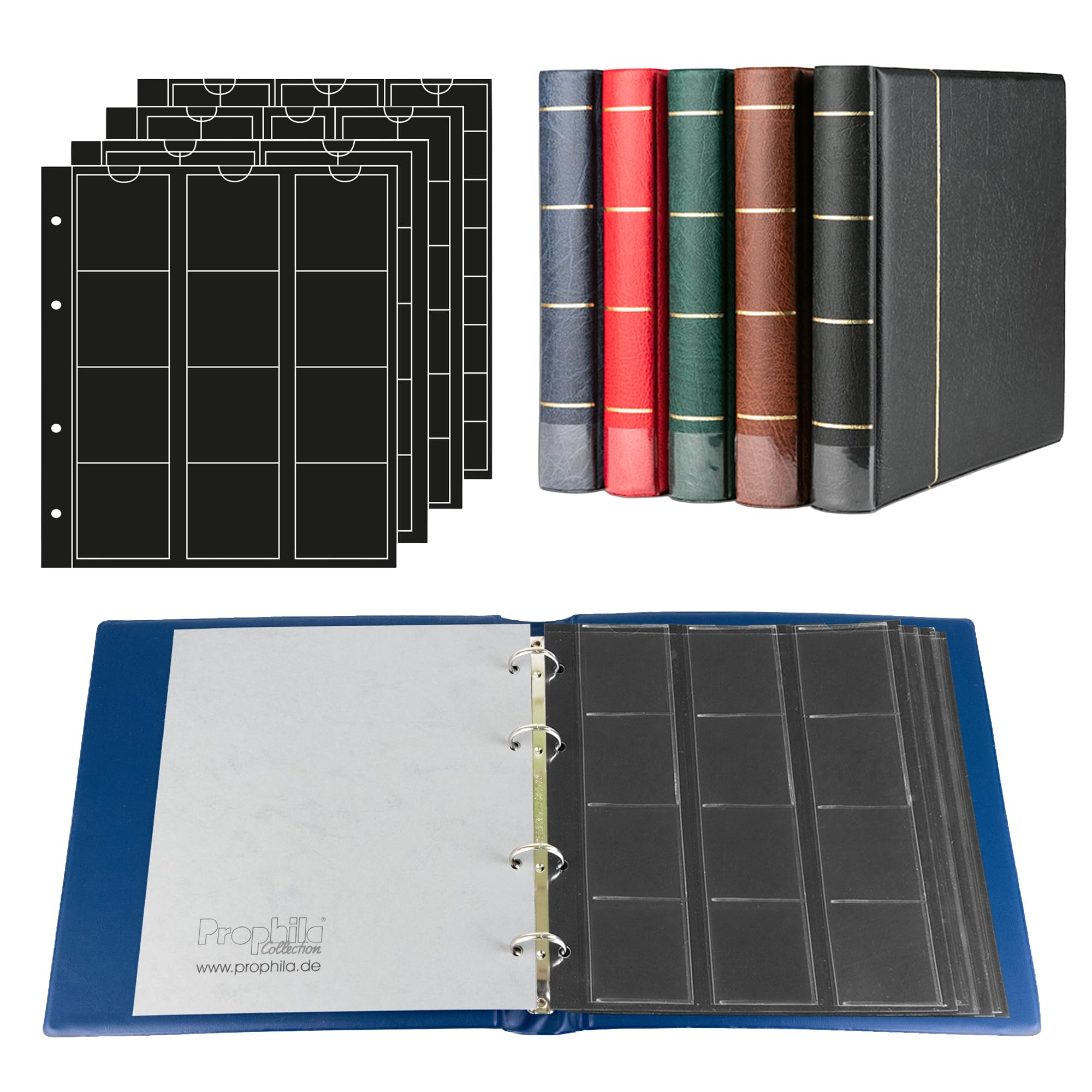 Prophila coin album with 4 Cases (black interleaves) for 110 coins