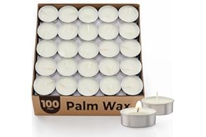 Ashlux Unscented Palm Tea Lights Candles 100 Pack Bulk, 4.5 Hours Long Burning White Tea Lights,Non-Paraffin, Smokeless, Mini Tealight Votive Candles for Wedding, Christmas Lights, Party, Christmas