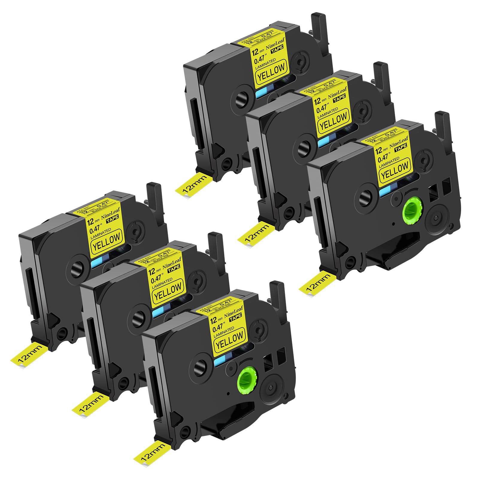 NineLeaf 6 X Compatible for Brother P-Touch Label Tape 12mm 0.47 Laminated TZe-631 TZ-631 TZe631 Black on Yellow Tze Tape 12mm Brother Label Printer PT-1000 H110 H108 H200 E110 H105 Label Maker