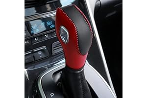 AICARS Leather Gear Shift Knob Cover Compatible with Ford Focus丨 Escape丨 Fusion丨 Fiesta丨 Transit 2012-2019 Black Leather with Red Stitches Shifter Knob Cover- (Black& Red)