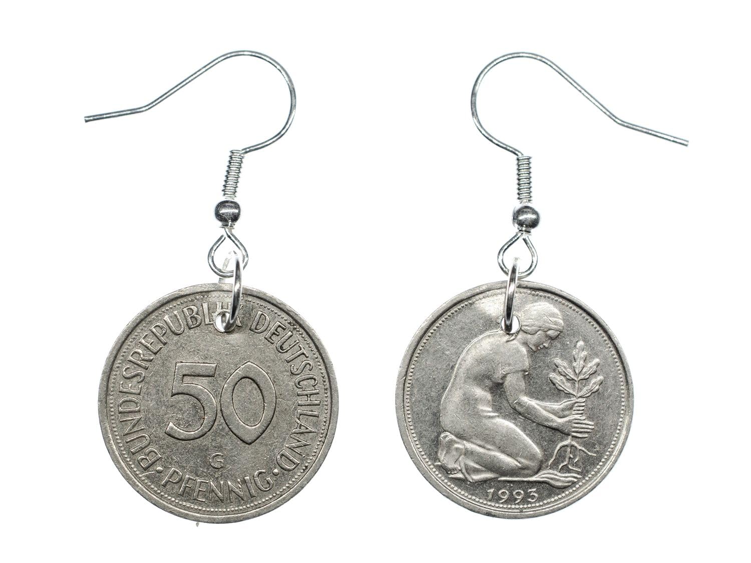 50 Pfennig BRD FRG Earrings East Germany Penny Miniblings Coin Money Berlin Wall