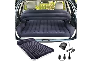 KMZ SUV Air Mattress with 2 Pillows – Thickened and Flocked Car Bed – Portable Travel Pad for Camping & Road Trips – Quick Inflate & Deflate with External Pump – Blue-Black and Cool Gray