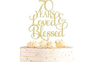 AHAORAY 70 Years Loved Cake Topper - Gold Glitter 70th Birthday Cake Decorating Supplies, Perfect for Wedding, Anniversary or Birthday Party Decorations, Photo Booth Props