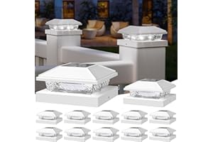 NIORSUN Solar Post Lights Outdoor, Fence Post Solar Lights Cool White, Waterproof, Garden Patio Fence Deck Decor, 4x4 Posts Cap Wood Vinyl, 5x5 Vinyl, White 12 Pack