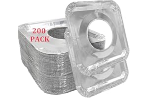 LISHINE 200 Pack Disposable Gas Burner Liners Square, Aluminum Foil Square Stove Burner Covers, 8.5 Inch Stove Burner Bib Liners, Gas Rangetop Protectors Keep Stove Clean