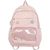 PPFireUM Ita Bag Urban Backpack with Clear Front Pocket Double Shoulder Bag Kawaii ACGN Fashion Laptop Bags Japanese Style Daypack (Pink), Large