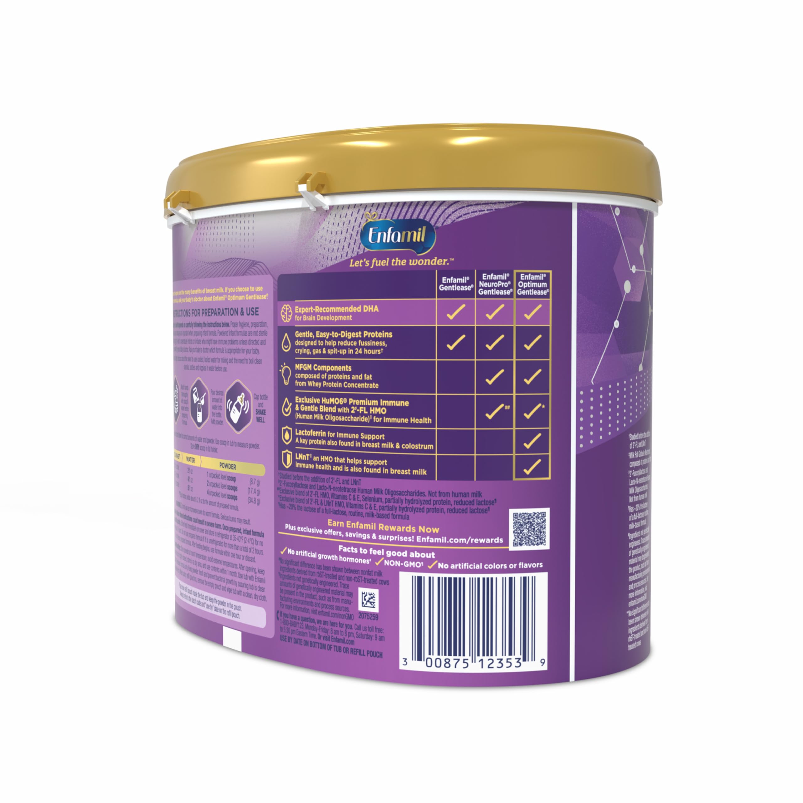 Enfamil Optimum (Enspire) Gentlease, Our Closest Formula to Breast Milk, Immune-Supporting Lactoferrin and Brain-Supporting DHA Baby Formula - Powder 19.5 Oz Tub