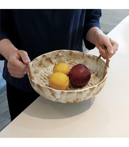Stoneware Berry Bowl With Reactive Glaze - Unique Fruit Washing Dish, 7.75"L